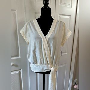 Nine West Women’s Surplice Tie Waist Top SZ XL WW23W203RS Cream/Off White